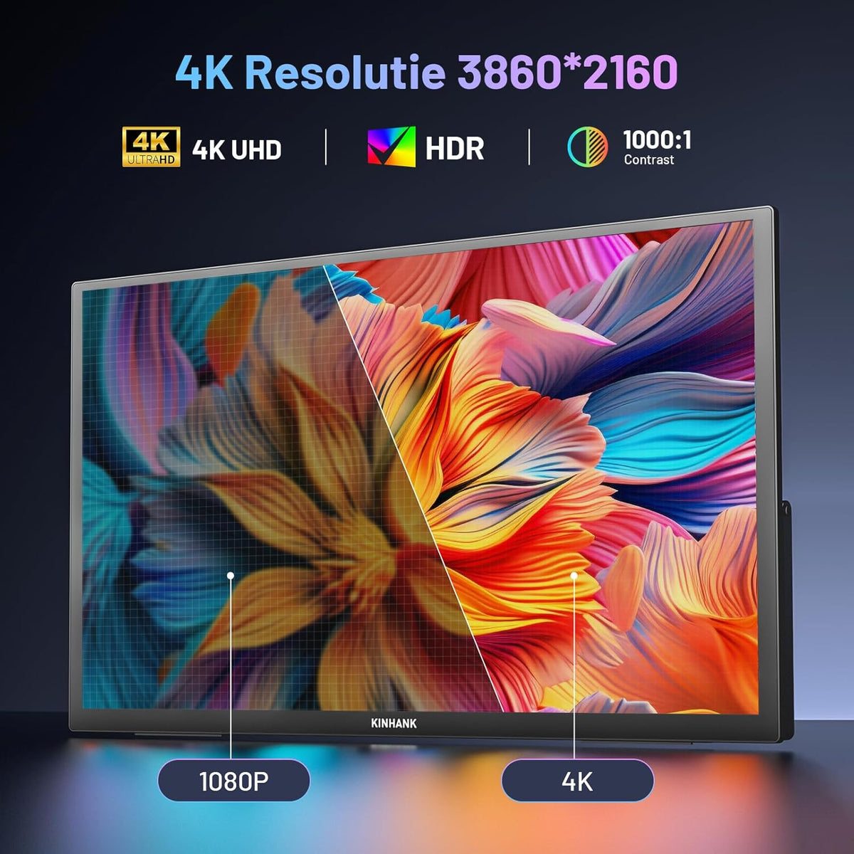 Portable Monitor 4K 18.4 Inch Portable Monitor with Google TV OS, UHD 3840 * 2160,HDR,85% NTFC,IPS Portable Screen for Mac Laptop PC Xbo PS5 Phone USB C/HDMI, VESA Compatible, Built-in Stand - QUORE
