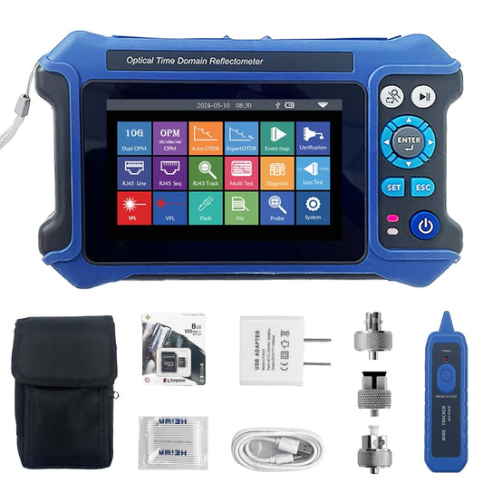 16-in-1 OTDR-glasvezeltester 1310/1550 nm, 11 cm touchscreen, OLT-evenementenkaart, geïntegreerde VFL OPM LS/OLS/RJ45-tester, RJ45-functies