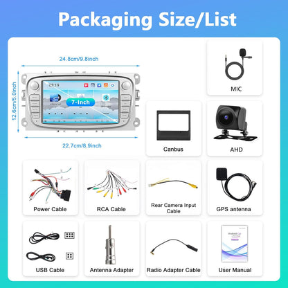 4 + 64G Motorsi autoradio voor Ford Focus II/S-Max met Carplay Android Auto aangedreven door Qualcomm-processor, 7 inch touchscreen Bluetooth/WiFi/EQ/FM/RDS/GPS Navigatie/SWC/Canbus/Split Screen +