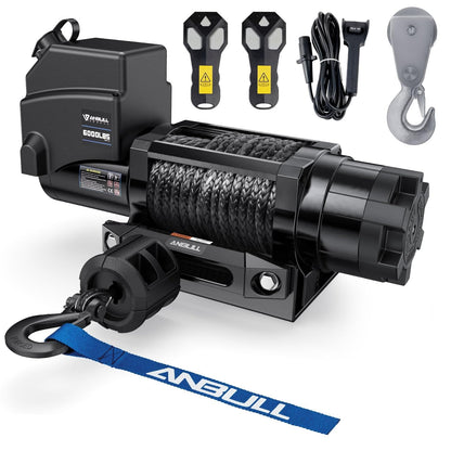 Anbull Elektrische lier 12 V 12 V 6.000 LBS / 2722 kg, IP68 waterdicht, geen bedrading nodig, synthetische kabel 6,3 mm x 16,8 m, nylon touw, geschikt voor quad, ATV, UTV