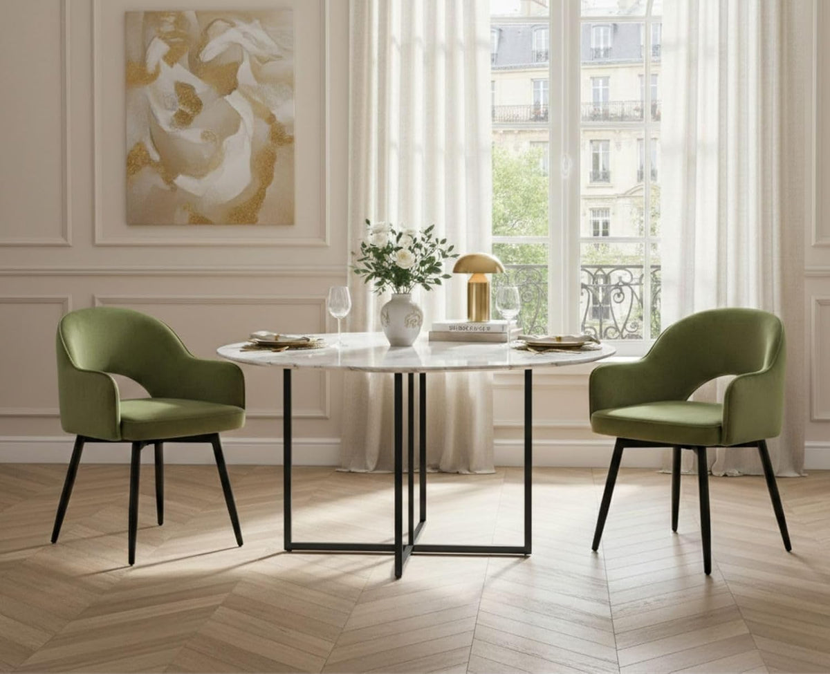 Draaistoelen Eetkamerstoelen – Keukenstoelen – Fluwelen Stoelen – Swivel Stoelen – Set van 2 – Zachte Fluwelen Bekleding – 360° Draaibaar Met Armleuning - QUORE