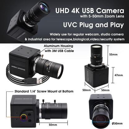 Svpro USB Web Camera 5-50mm Handmatig Zoom Varifocal 4K High Definition Mini Box Cmos USB Camera HD
