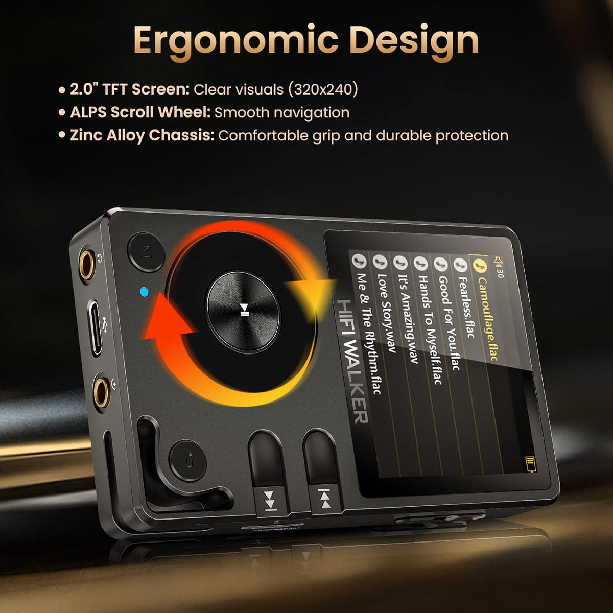 HIFI WALKER H2 MP3 Player with Bluetooth, DSD DAC Hi-Res FLAC Player, Lossless Music Player, Portable Digital Audio Player with 64GB Storage, Expandable Storage Up to 256GB - QUORE