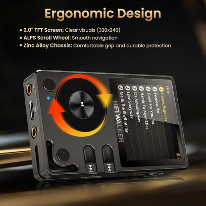 HIFI WALKER H2 MP3 Player with Bluetooth, DSD DAC Hi-Res FLAC Player, Lossless Music Player, Portable Digital Audio Player with 64GB Storage, Expandable Storage Up to 256GB - QUORE