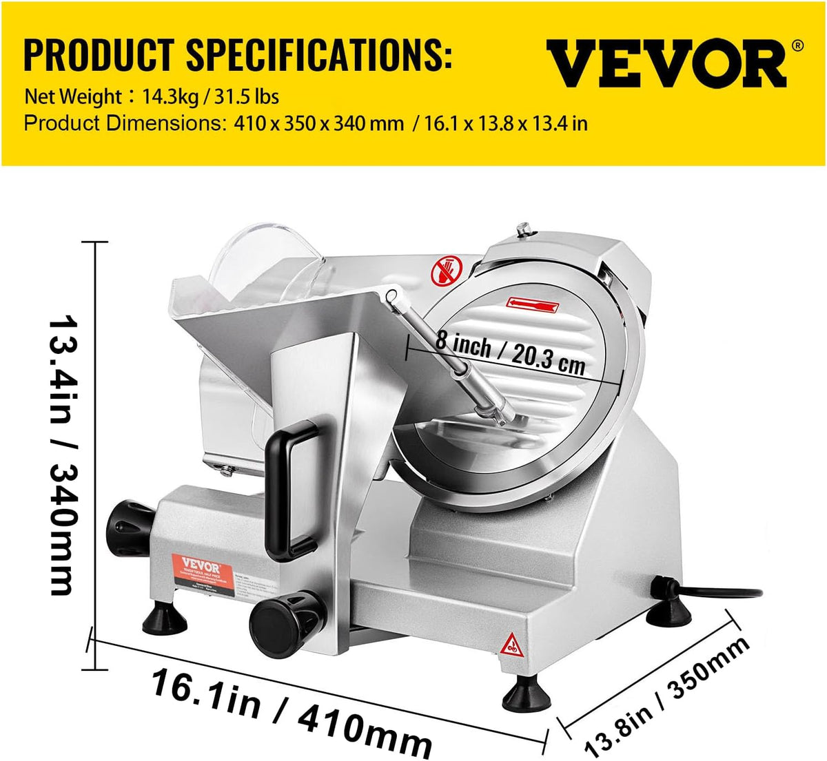 Commerciële Vleessnijmachine, Elektrische Deli Food Slicer, Carbon Steel Blade Elektrische Voedselsnijmachine, 350-400 RPM Vleessnijder, 0-0,45 inch verstelbare dikte voor vlees, kaas, groenten, ham