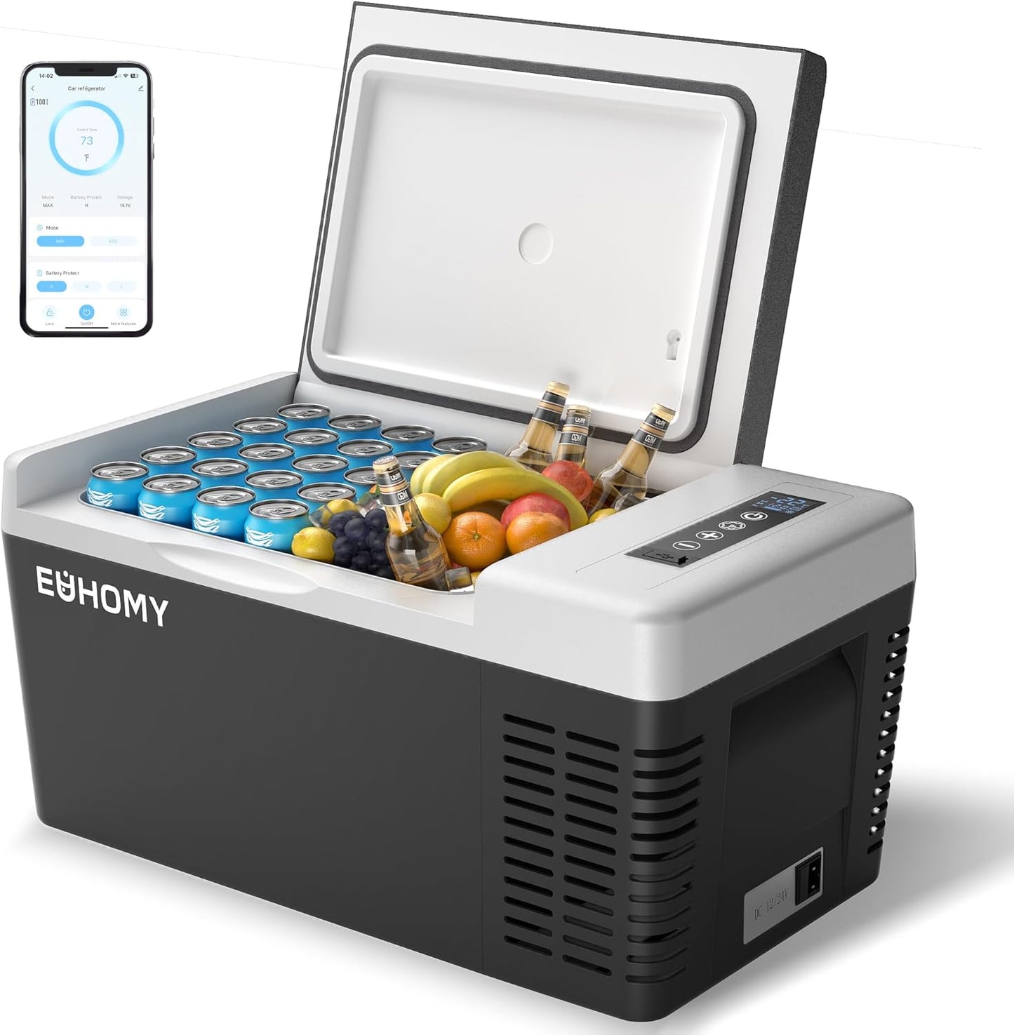 EUHOMY Compressorkoelbox, 18 l, auto-koelkast -20 °C ~ 20 °C, draagbare koelkast, 12/24 V DC 100-240 V AC, draagbare vriezer met wifi-app-besturing voor camping, reizen, boot