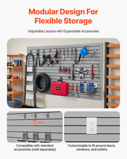 VEVOR Gereedschapswand, 1225 x 2450 x 20 mm, pvc-garagelamellenwand, grijze wandorganizer, 136 kg per plaat, lamellenwandpaneel met koppelingsstructuur en doe-het-zelfgesneden, geschikt voor opslag en
