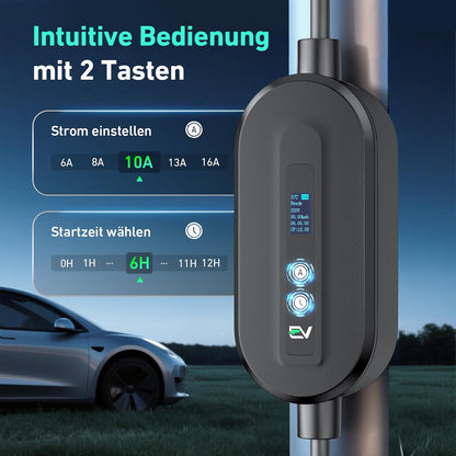Type 2 Laadkabel – Oplaadkabel Elektrische Auto – EV Laadsnoer – EV Charger Kabel – Schuko Laadkabel – Instelbaar Laadvermogen 3,68 kW – Digitaal Display Met Timer