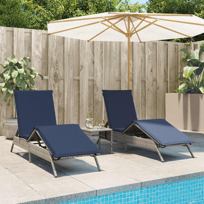 vidaXL Sunbeds 2 pcs with table poly rattan grey (US only), garden chair, patio furniture, sunbed, garden furniture, sun lounger, garden bed, sunbed garden - QUORE