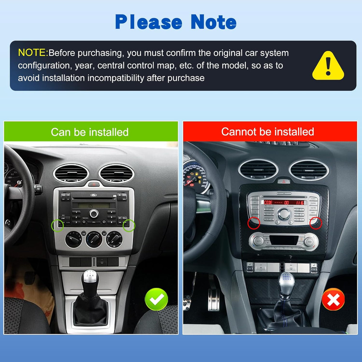 2G+64G Android Car Stereo for Ford Transit Fiesta Focus Galaxy Mondeo Fusion Kuga C-Max S-Max with Wireless Carplay & Android Auto, Touch Screen Car Radio with WiFi, GPS Navigation, Bluetooth, FM RDS