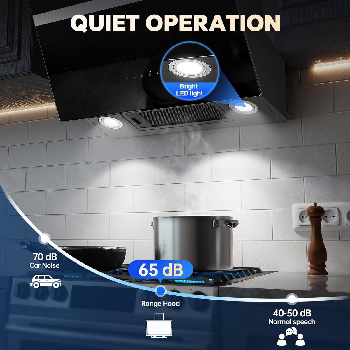 TopStrong Afzuigkap 60 cm, 800 m³/h afzuigkap convectie/afvoerlucht met actieve koolfilter, A+++, stille kopvrijkap met ledverlichting, wandkappen 3 standen + booster touchscreen, borstelloze motor