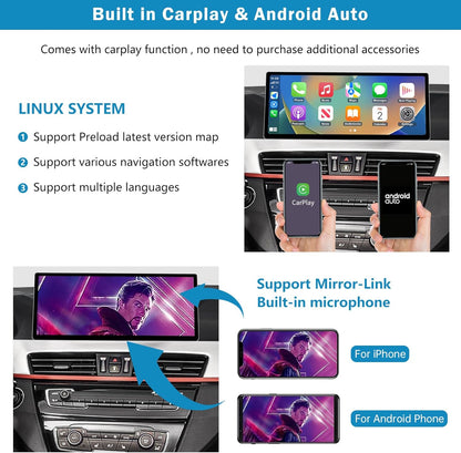 Ninetom 12,3-inch autoradio met touchscreen, draadloze CarPlay en Android Auto voor BMW X1-serie F48 (2015-2018) met NBT-systeem, ondersteunt MirrorLink, camera en navigatie