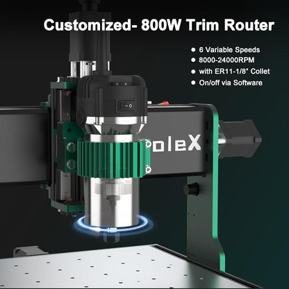 CNC-routermachine 3030-Evo Max, volledig metalen XYZ-as dubbele stalen lineaire geleiders met 800W trimmerrouter, ideaal voor het snijden van aluminium, messing, roestvrij staal, hout, acryl