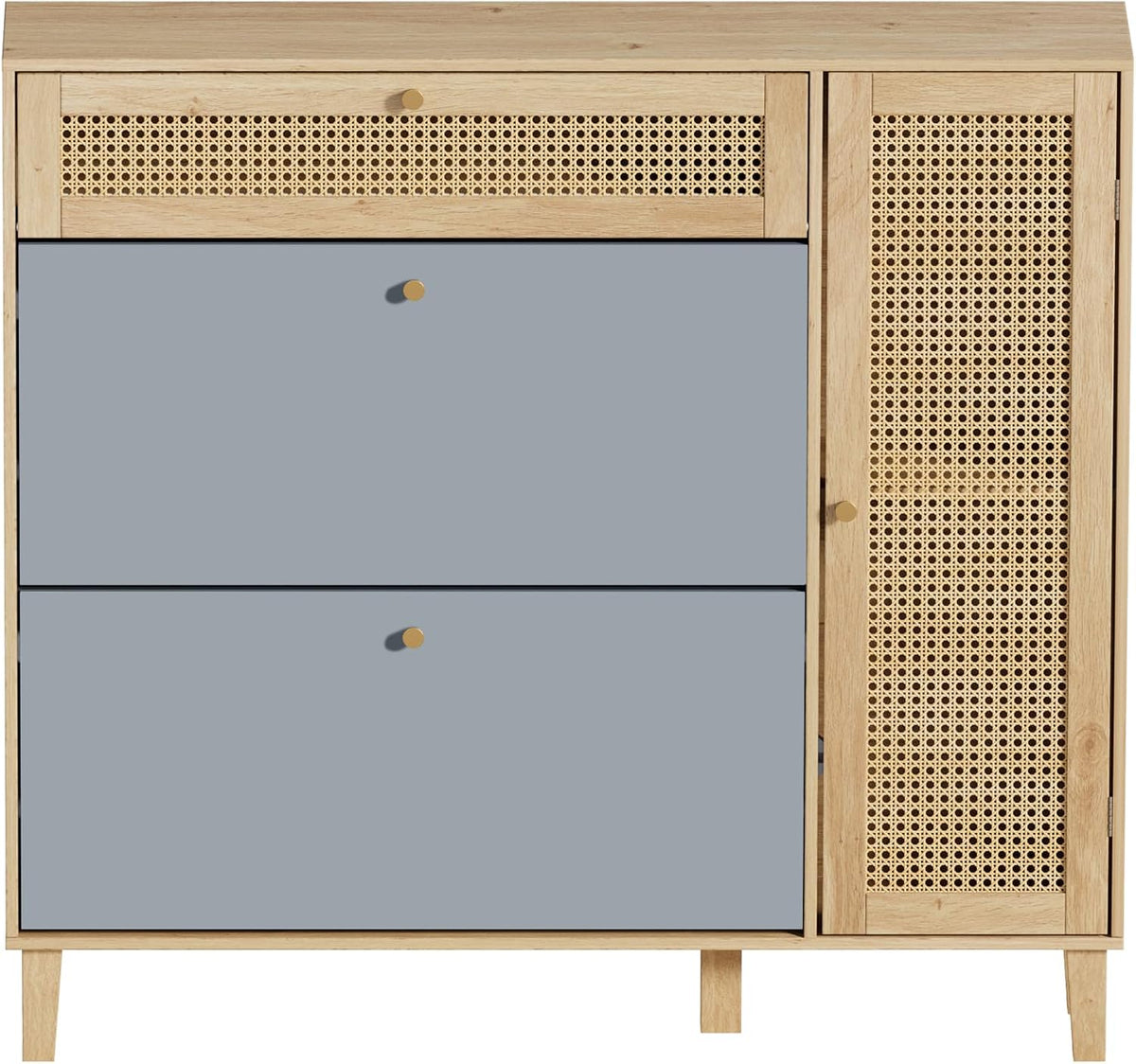Schoenenkast – Schoenenrek – Entrekast – Schoenopberger – Schoenmeubel – Compact Ontwerp – Verstelbaar Binnenrek – Grijs en Naturel