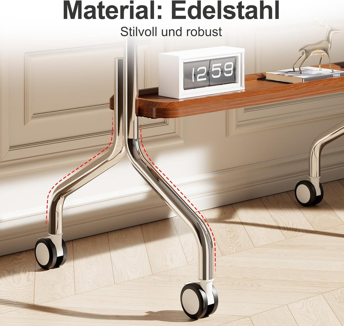 Mobiele Tv-Kar Met Enkellaagse Houten Opbergplank – Tv-Standaard – Tv-Wagen – Tv-Houder – Tv-Standaard Met Wielen – Voor 32-75 Inch LCD LED OLED En VESA 100x100-600x400 – Roestvrij Staal Met 4 Geremde 360° Zwenkwielen