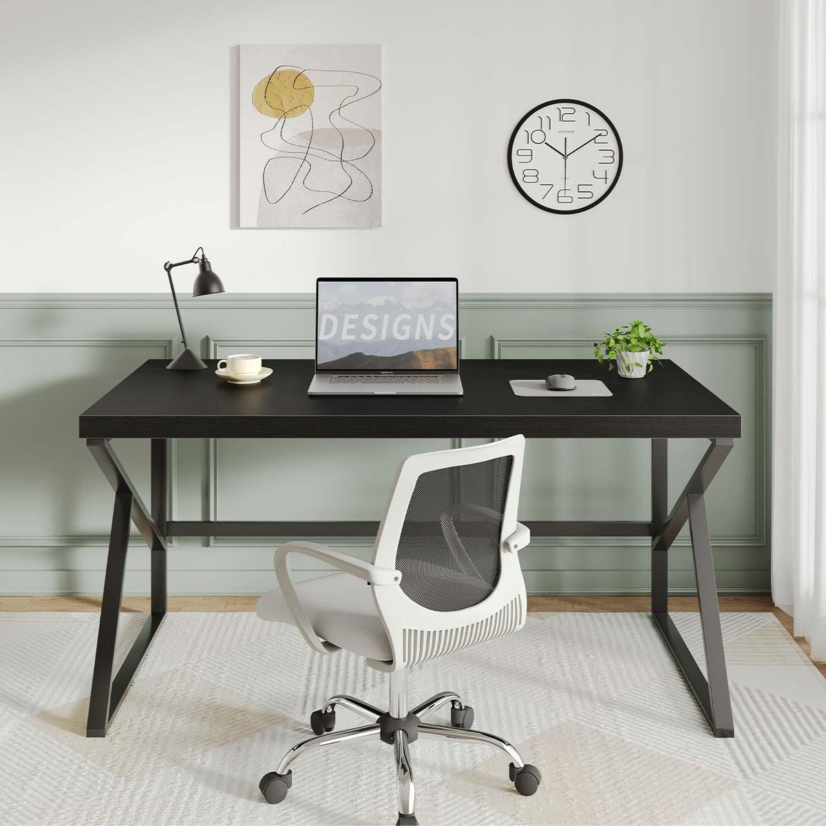 HSH Bureau, computertafel als moderne pc-tafel en bureautafel voor thuiskantoor, van metaal en hout, voor woonkamer, slaapkamer, werkkamer, zwart, 140 cm