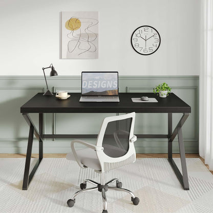 HSH Bureau, computertafel als moderne pc-tafel en bureautafel voor thuiskantoor, van metaal en hout, voor woonkamer, slaapkamer, werkkamer, zwart, 140 cm