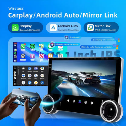 AudioTune Autoradio, 10,1 inch met Android 13 display, Apple Carplay Android auto, draadloos, stereo, bluetooth radio, autodisplay, autodisplay, automonitor, met navigator + FM-handgrepen, USB