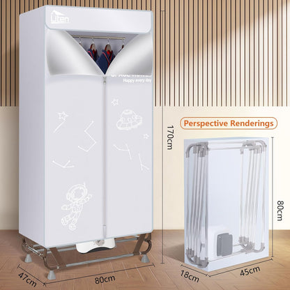 Elektrische Wasdroger – Draagbare Kledingkast – Droogmachine – Wasrek – Drogen Zonder Installatie – 170 cm Hoog – 1500 W Vermogen – Grijs