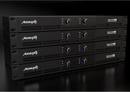 Audibax Akron 2-2400 Digitale versterker, 2-kanaals vermogen, 600 W, eenvoudige geluidsbediening, verbinding in brug-, stereo- of parallelle modus, XLR en speakon