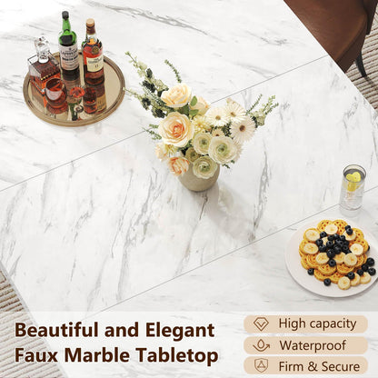 HSH Witte Faux Marmeren Eettafel, 160 cm Moderne Eettafel voor 6 Personen, Boerderij Rechthoek Keuken Tafel voor Woonkamer, Grote Houten Eetkamer Tafel met Sterk Sokkel, Wit Marmer, 160 cm