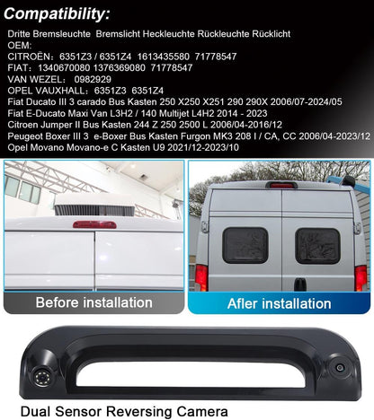 HD 1280Pixels Remlicht Dak Achteruitrijcamera Achteruitrijcamera Dubbele Lens Camera Parkeersysteem Compatibel met Fiat Ducato X250 X251 290 290X/Citroen Jumper 244 Z 250 2500/Peugeot Boxer Furgon MK3