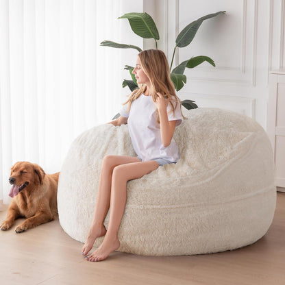 MAXYOYO Bean Bag Bed - Convertible from Bean Bag Chair to Bed - Foam Sofa with Fluffy Cover and Soft Filling for Adults, Teenagers, Guests (Beige, 150 x 200 cm)