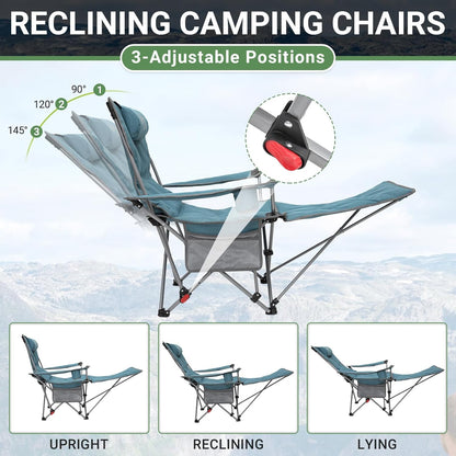 #WEJOY 2-in-1 campingstoel, opvouwbaar met voetensteun, gevoerde ligstoel met verstelbare rugleuning, relaxstoel, ligstoel met bekerhouder, ligstoel voor outdoor, camping, cyaan, set van 2