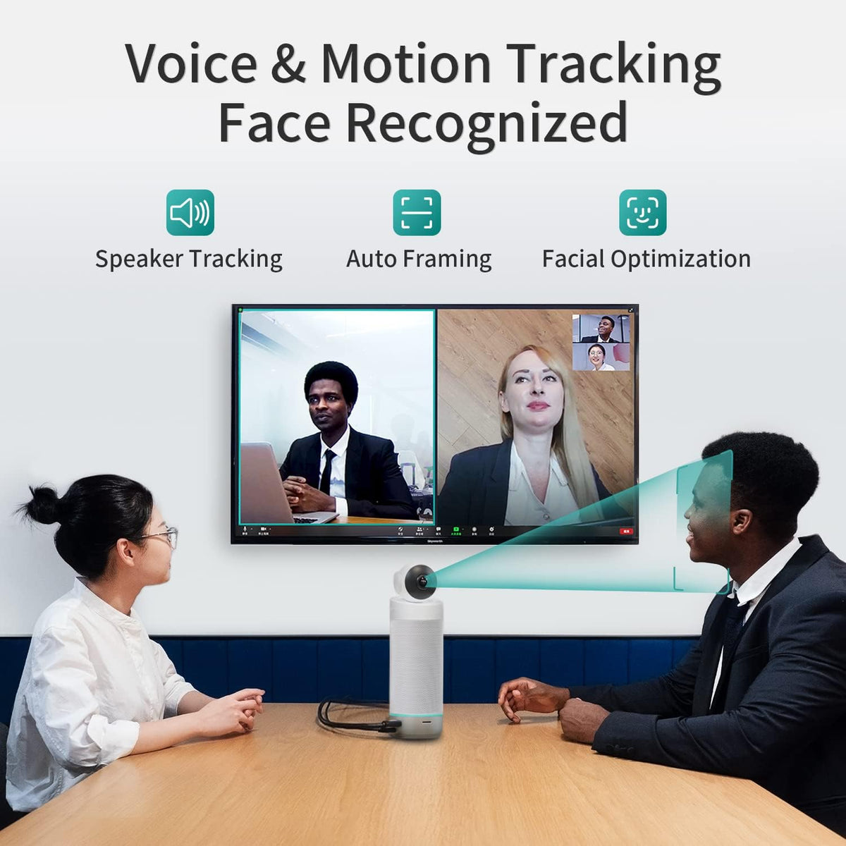 KanDao Meeting S - 1080p videoconferentiecamera voor pc/Mac/desktop, met geïntegreerd Android-systeem, gezichtsherkenning en audio-gebaseerde tracking, compatibel met Teams, Skype, Zoom.