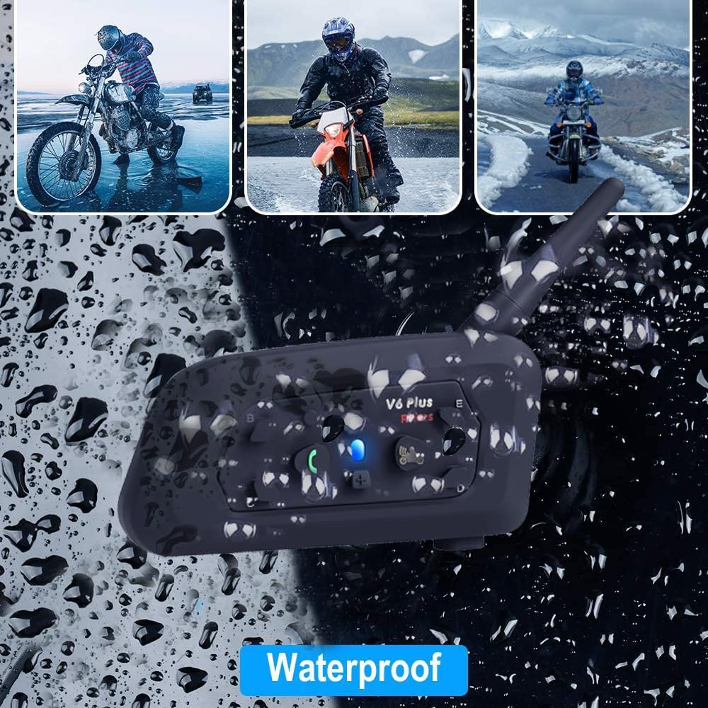 Vnetphone 2 x V6 Bluetooth motorfiets intercom helm communicator headset, 1200 m bereik 6 bestuurders interphone, handleiding in het Duits
