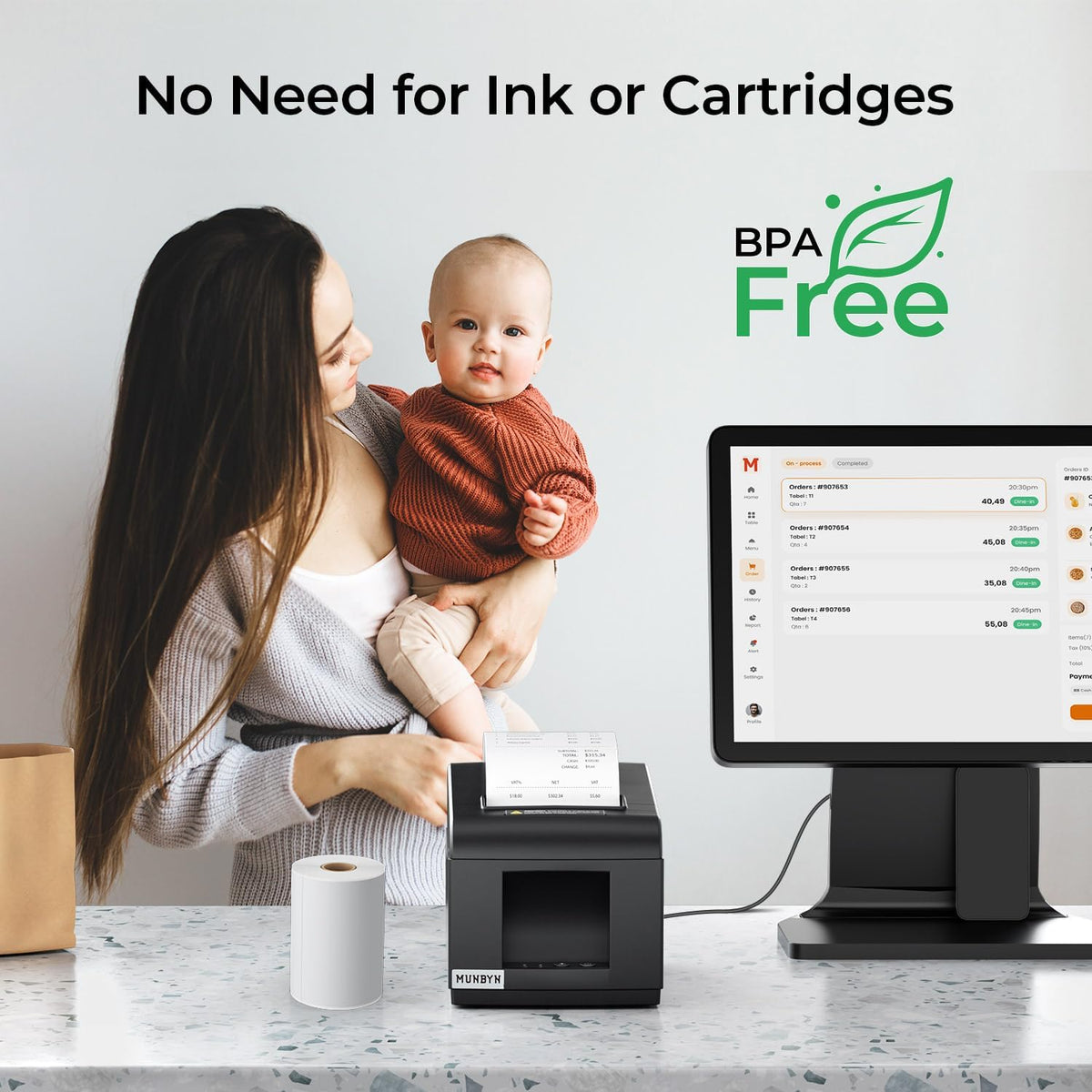 MUNBYN ITPP072 Bondrukcer Thermoprinter, 80 mm, POS-printer met USB + LAN-aansluiting, ontvangstprinter, compatibel met Android, Windows ChromeOS Linux, ondersteunt geen bluetooth-verbinding