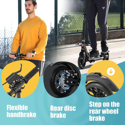 ISE Scooter van aluminium, opvouwbaar, 2 wielen, verstelbare stuurhoogte, dubbel schokabsorberend en remsysteem, groot wiel met antislipband, voor volwassenen en jongeren vanaf 12 jaar