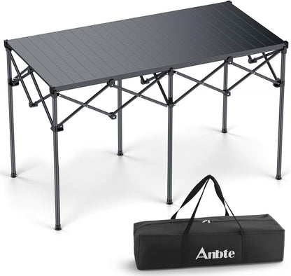 Anbte Campingtafel, grilltafel, 122 x 60 x 74 cm (l x b x h), extra groot, aluminium roltafel, X-frame, klaptafel voor 6 tot 8 personen, draagvermogen tot 120 kg, met draagtas, voor tuin, strand