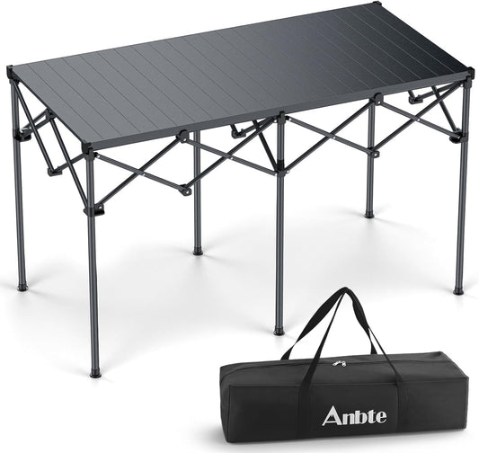 Anbte Campingtafel, grilltafel, 122 x 60 x 74 cm (l x b x h), extra groot, aluminium roltafel, X-frame, klaptafel voor 6 tot 8 personen, draagvermogen tot 120 kg, met draagtas, voor tuin, strand