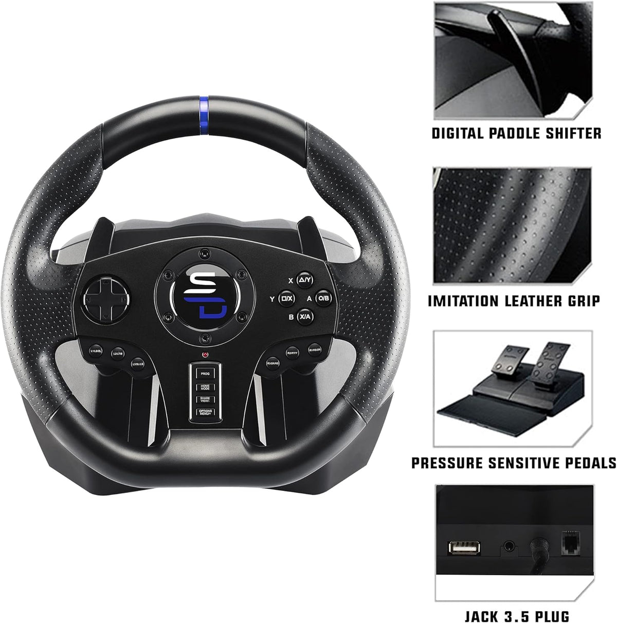 Racewheel – Racestuur – Gaming Stuurwiel – Simracer Stuur – Force Feedback Stuur – Multiplatform Compatibel – Dubbele Vibratiemotor