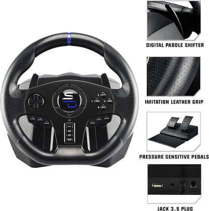 Racewheel – Racestuur – Gaming Stuurwiel – Simracer Stuur – Force Feedback Stuur – Multiplatform Compatibel – Dubbele Vibratiemotor