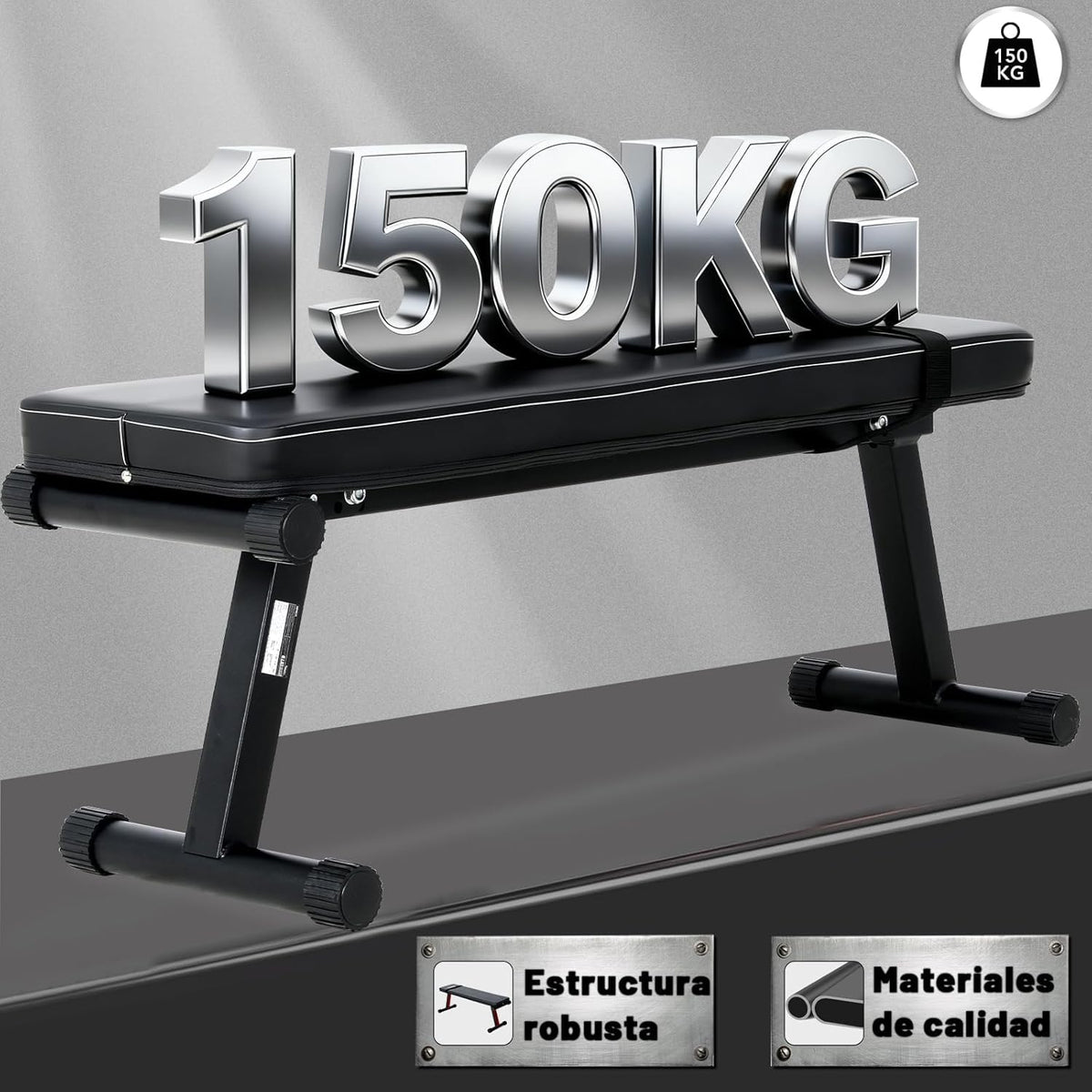 Inklapbare halterbank, platte halterbank, robuust en veilig frame, comfortabele gevoerde buikbank, maximale belasting 150 kg