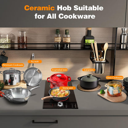 Keramische Kookplaat – Elektrische Kookplaat – Inbouw Kookplaat – Vrijstaande Kookplaat – 2-Pits Kookplaat – Compact 30 cm – 2800W Met 9 Warmtestanden