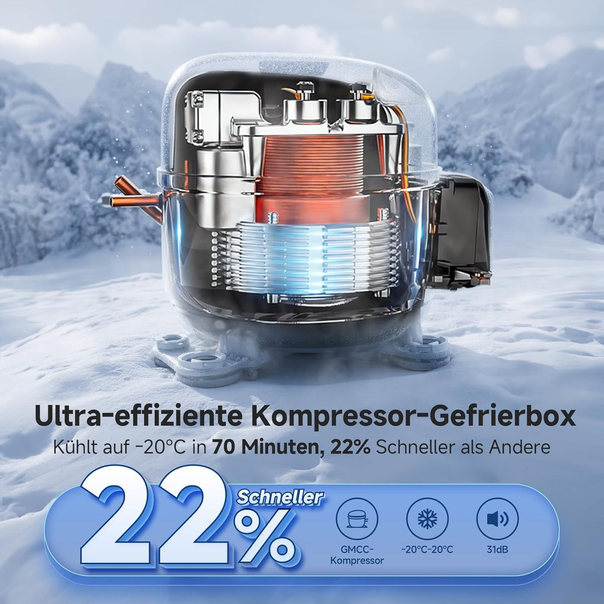 AAOBOSI Koelboxer 60L: Camping Koelkast 12v 240v, -20°C tot 20°C Compressor 12v Koelvriescombinatie voor Camper, Auto, Vrachtwagen, Boot, Camper, Reizen, Picknick