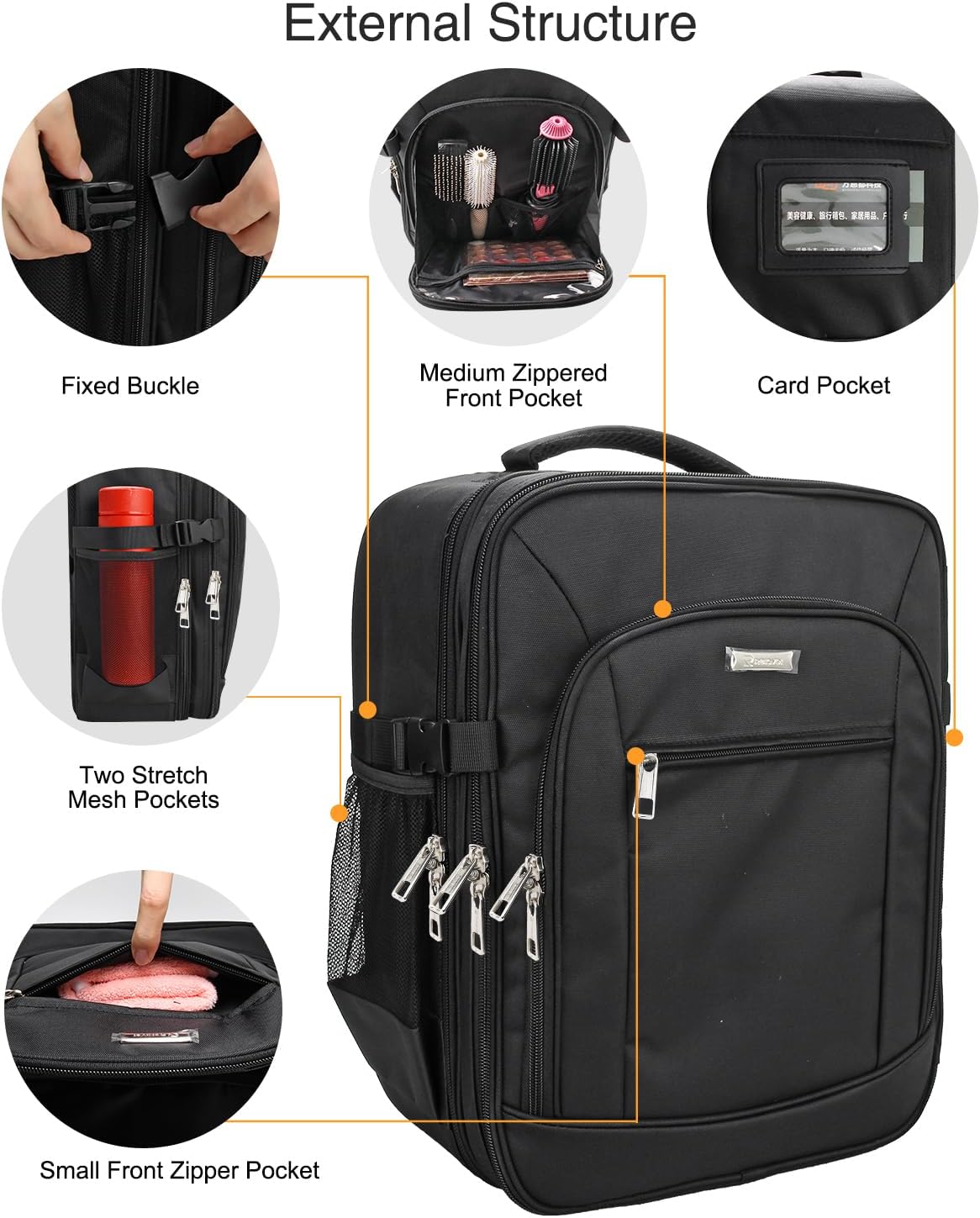 Cosmeticakoffer Rugzak Zwart – Make-upkoffer – Beautycase – Make-up Organizer – Visagiekoffer – Extra Groot 3 Laags – Waterdicht Oxford Materiaal