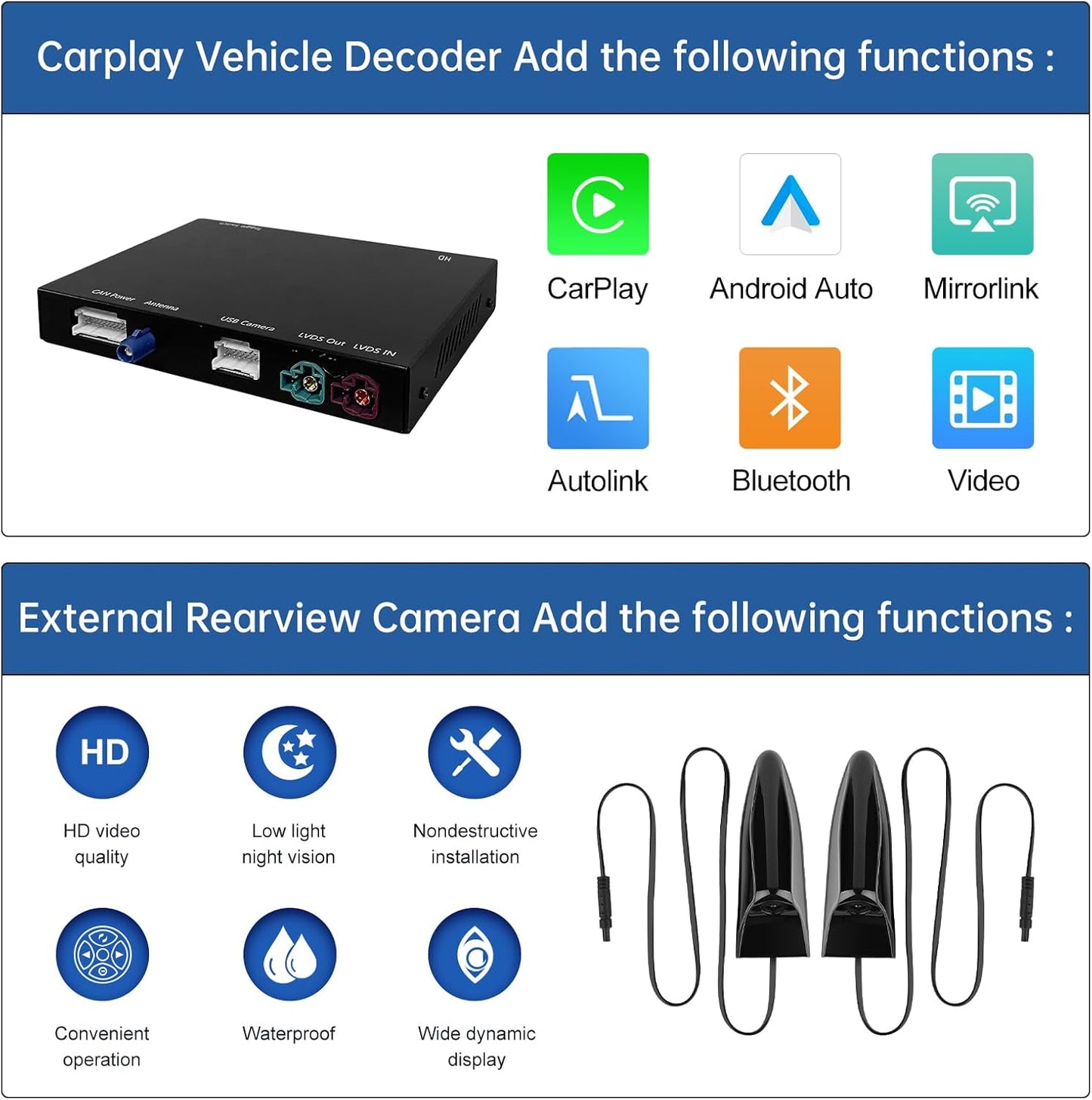 Draadloze CarPlay Android Auto Interface – BMW Multimedia Adapter – Auto Infotainment Module – NBT Systeem Upgrade – Met Elektronische Achteruitrijcamera’s – MirrorLink en Navigatie Ondersteuning