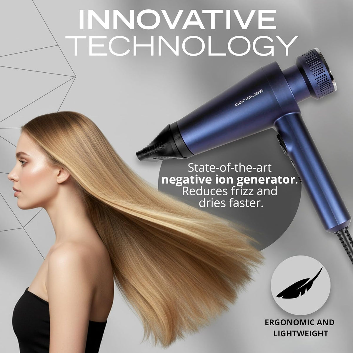 Corioliss Mistral Professionele Föhn 2000W met BLDC Motor, Ionische Anti-Frizz Haardroger, Lichtgewicht en Stil, Diffuser en 2 Professionele Blaasmonden voor Salonresultaat Thuis