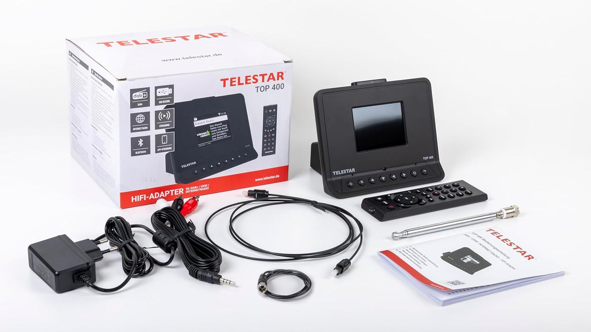 TELESTAR TOP 400 HiFi-adapter (adapter voor het achteraf inbouwen van internetradio, DAB+, streamingdiensten, Bluetooth 5.3, USB-opname) – zwart