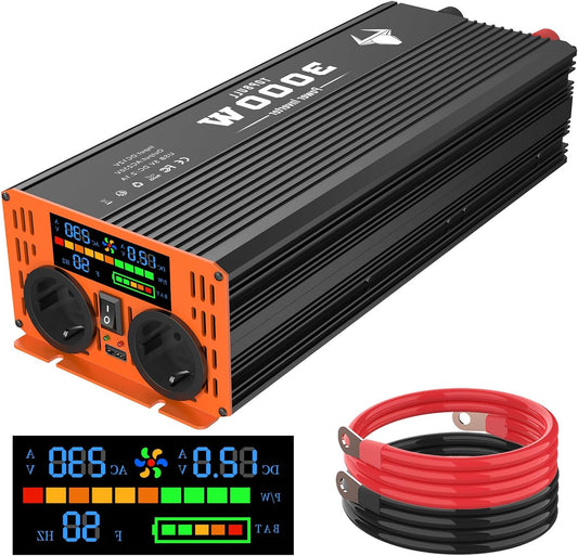 Inverter 12V 230V 3000W/6000W Modified Sine Wave Power Inverters for Camping Car/Home Transformer and Dual AC Outlets and AC Power and 1 USB Port and Led Display Voltage Converter - QUORE