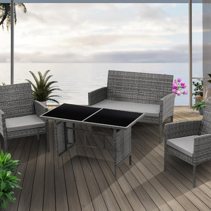 SVITA Brooklyn XL Poly Rattan Dining Set Lounge Set Garden Furniture Set Dining Table Grey - QUORE