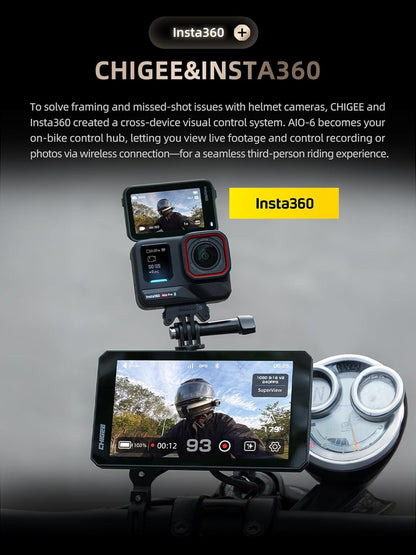 CHIGEE AIO-6 LTE 4G Motorfiets GPS Navigatie met 6 inch Display, Motorfiets Carplay Android Auto, Real-time waarschuwingen, Elektronische omheining, IP9X Waterdicht