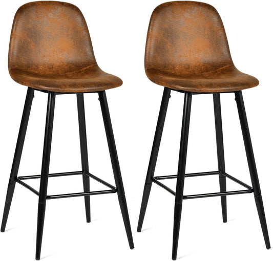 MEUBLE COSY Barkrukken, set van 2 barstoel vintage, met rugleuning en voetensteun, van kunstsuède, metalen poten, voor bistro, café, keuken, bruin, 45,5x49x103,5cm