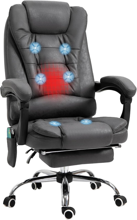 Vinsetto Massage & Heated Office Chair, Ergonomic Office Chair, Height Adjustable, Adjustable Backrest, Footrest, Wired Remote Control, 360 Degree Rotatable, Microfibre Fabric - QUORE