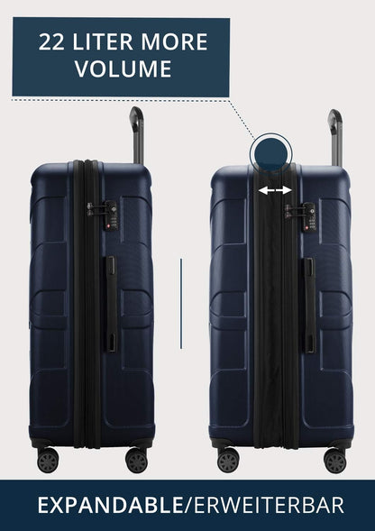 Suitline Grote koffer 76 x 53 x 31 cm ABS harde schaal uitbreidbaar (96-110 L) met TSA slot 4 dubbele wielen telescopische handgreep trolley, Donkerblauw