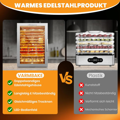Voedseldehydrator, 12 roestvrijstalen trays, 10,9 ft² vleesdehydrator voor jerky, 800 W droger voor kruiden, temperatuurregeling van 190 °C, timer van 24 uur, krachtige droogcapaciteit voor fruit